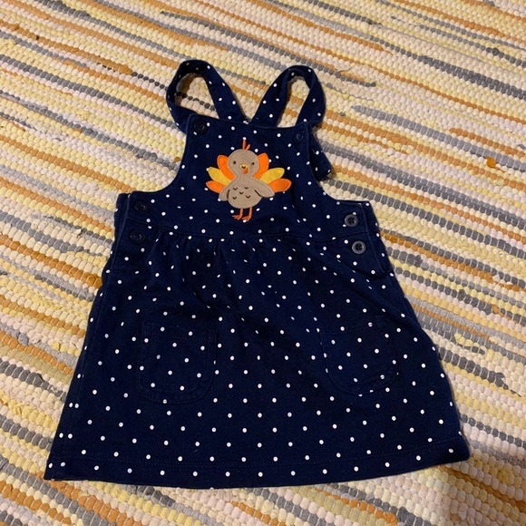Carter's Other - (3/$30) Carter’s blue & white polka dot turkey skirted overalls size 12 months
